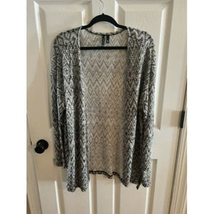 NEW DIRECTIONS Women’s Open Front Cardigan Black Ivory Chevron Size XL NWT